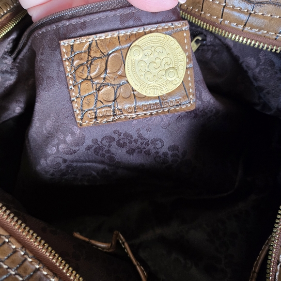 House of Deréon Brown Croc Embossed Tapestry Satchel Handbag - Picture 7 of 13